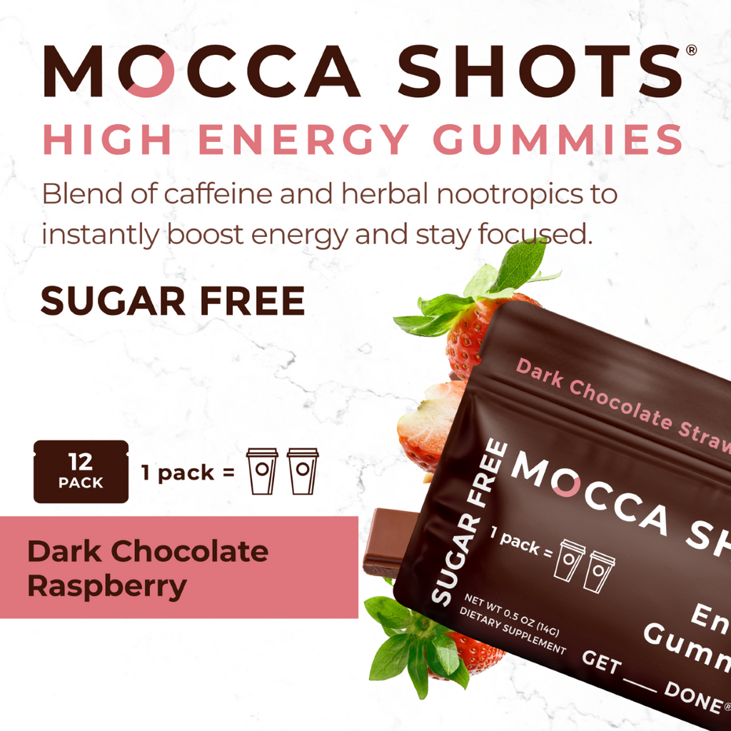 Sugar Free Mocca Shots Energy Gummies with Caffeine | 12-Pack - Dark Chocolate Strawberry